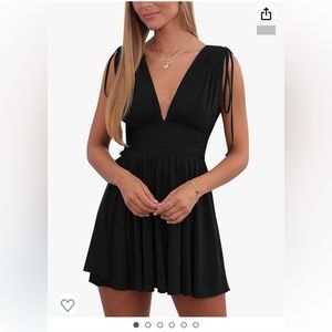 SPRIME Summer Dress Sleeveless V Back Tie Shoulder - black size S